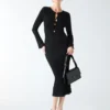 Agathe Geripptes Langarm-Midi-Kleid Agathe Geripptes Langarm-Midi-Kleid