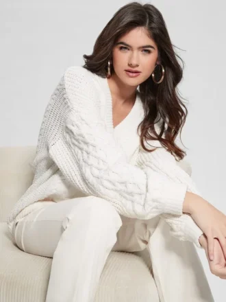 Aki Chenille-Pullover mit Zopfmuster