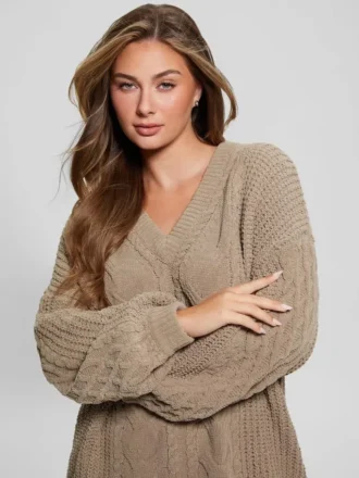 Aki Chenille-Pullover mit Zopfmuster