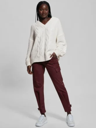 Aki Chenille-Pullover mit Zopfmuster