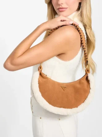Amita Hobo-Tasche aus Wildleder mit Lammfellbesatz