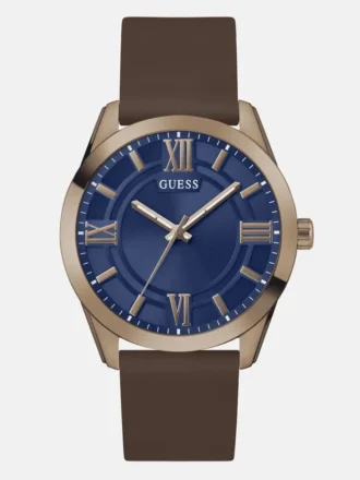 Analoge Uhr aus blauem und braunem Silikon
