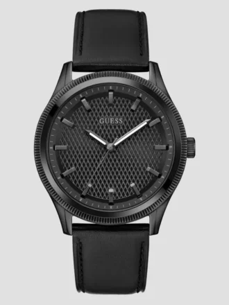 Analoge Uhr aus schwarzem Leder