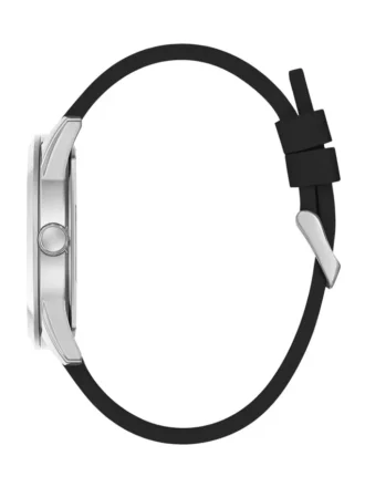 Analoge Uhr aus silberfarbenem und schwarzem Silikon