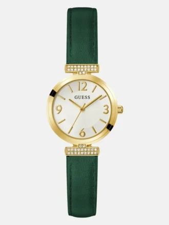 Analoge Uhr in Goldoptik und Leder