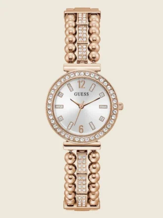 Analoge Uhr in Roségold-Optik mit Strasssteinen