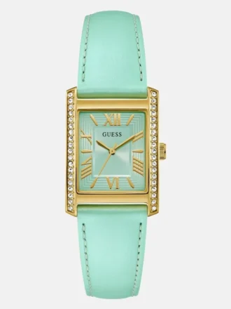 Analoge Uhr mit blauem Lederarmband