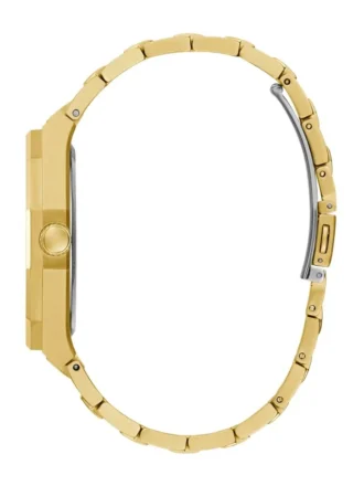 Analoguhr in Goldton und grünem Sunburst-Design
