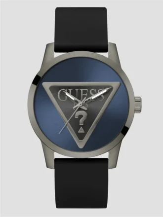 Analoguhr in Gunmetal- und Blautönen