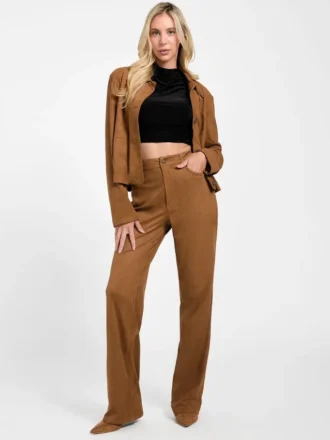 Aria High-Waist-Hose aus Kunstwildleder in geradem Schnitt