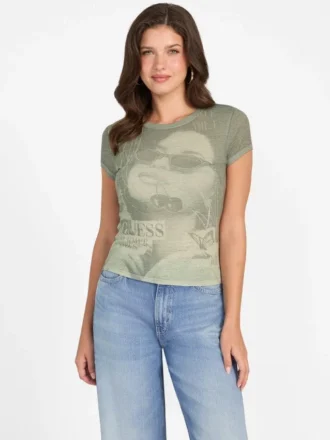 Bedrucktes Burnout-T-Shirt mit Rundhalsausschnitt