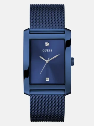 Blaue Analoguhr mit Mesh-Armband