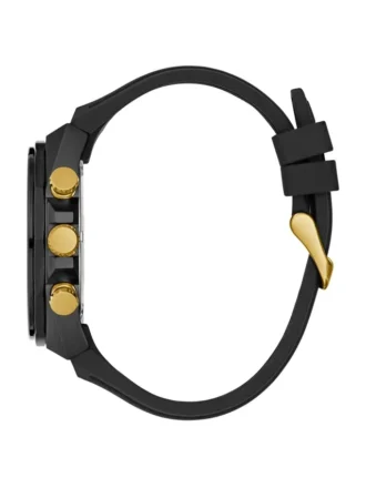 Chronographenuhr mit Regenbogen-Mosaik und schwarzem Silikonarmband
