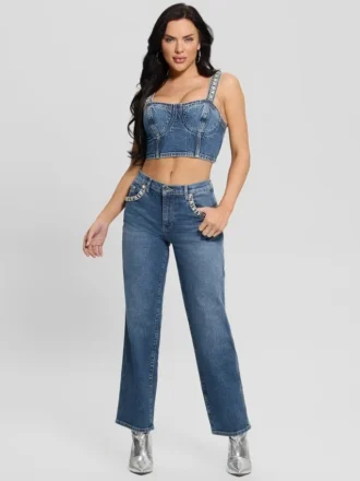Daisy Rhinestone Pocket Jeans