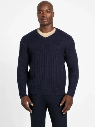 Eco Bryson Textur-Pullover mit V-Ausschnitt