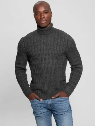 Eco Ezra Rollkragen-Pullover mit Zopfmuster