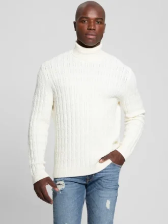 Eco Ezra Rollkragen-Pullover mit Zopfmuster
