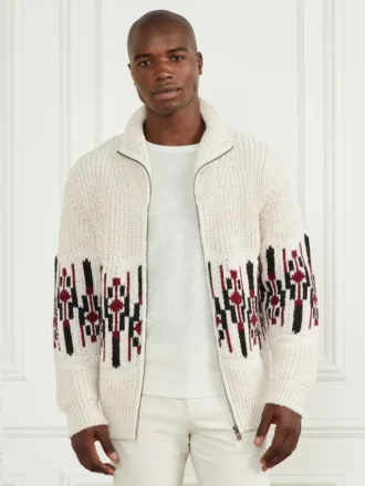Jacquard-Strickjacke mit hohem Kragen