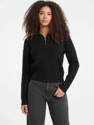 Pullover mit halbem Reißverschluss und Rippmuster