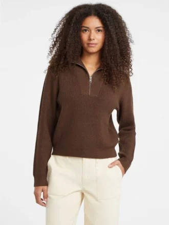 Pullover mit halbem Reißverschluss und Rippmuster