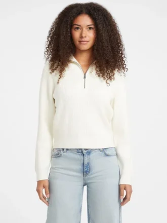 Pullover mit halbem Reißverschluss und Rippmuster