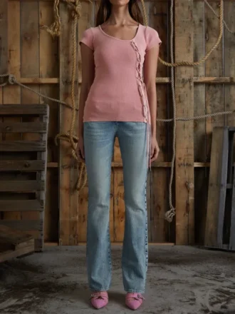 ripp top mit bindeband 2 1 330x440 - Denim-Hose mit &Ouml;sen und niedriger Leibh&ouml;he