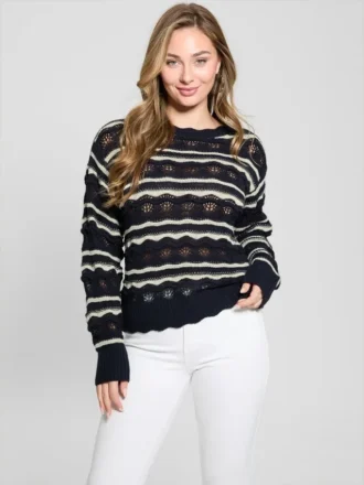 Valerie Gestreifter Pullover mit offenem Strickmuster