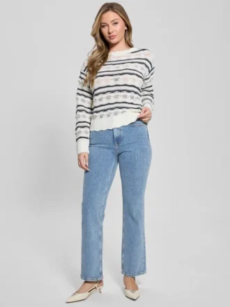 Valerie Gestreifter Pullover mit offenem Strickmuster