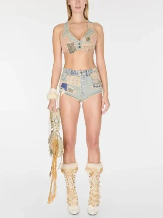 Vintage-Denim-Patchwork-Oberteil