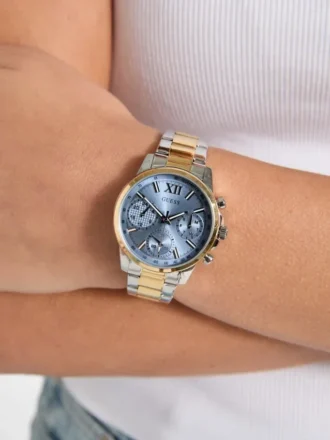 Zweifarbige Chronographenuhr in Blau